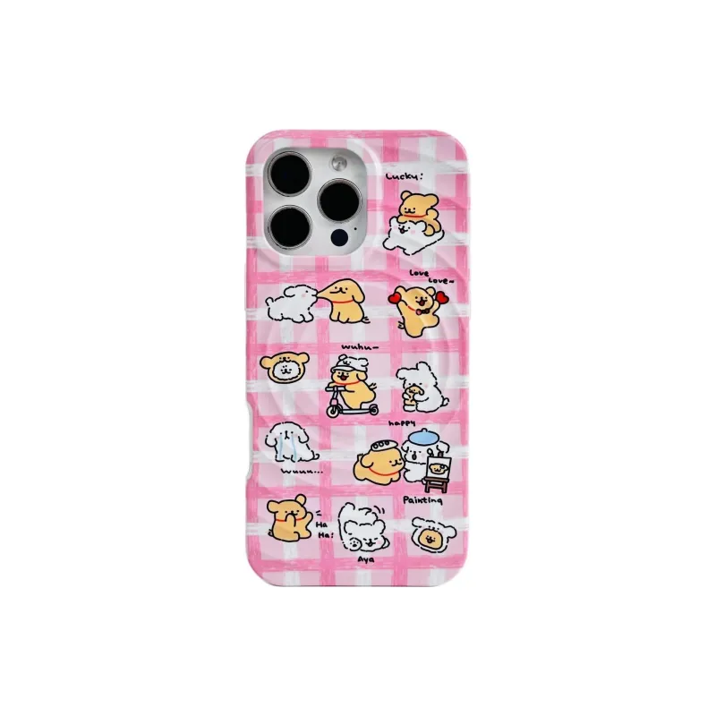 Sopi Acrylic Material Couple Dog Magnetic Stand Phone Cases Compatible With IPhone 16/15 Pro Max/Apple 13/14 Pro/Max-12