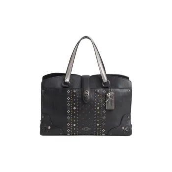 COACH SATCHEL Stone Pattern Leather One Shoulder Handbags Large Size Women's Black