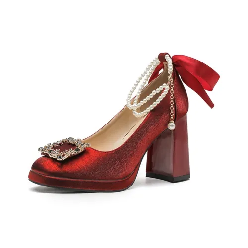 MCKP Chunky Heel High Heels 7cm Women's Red