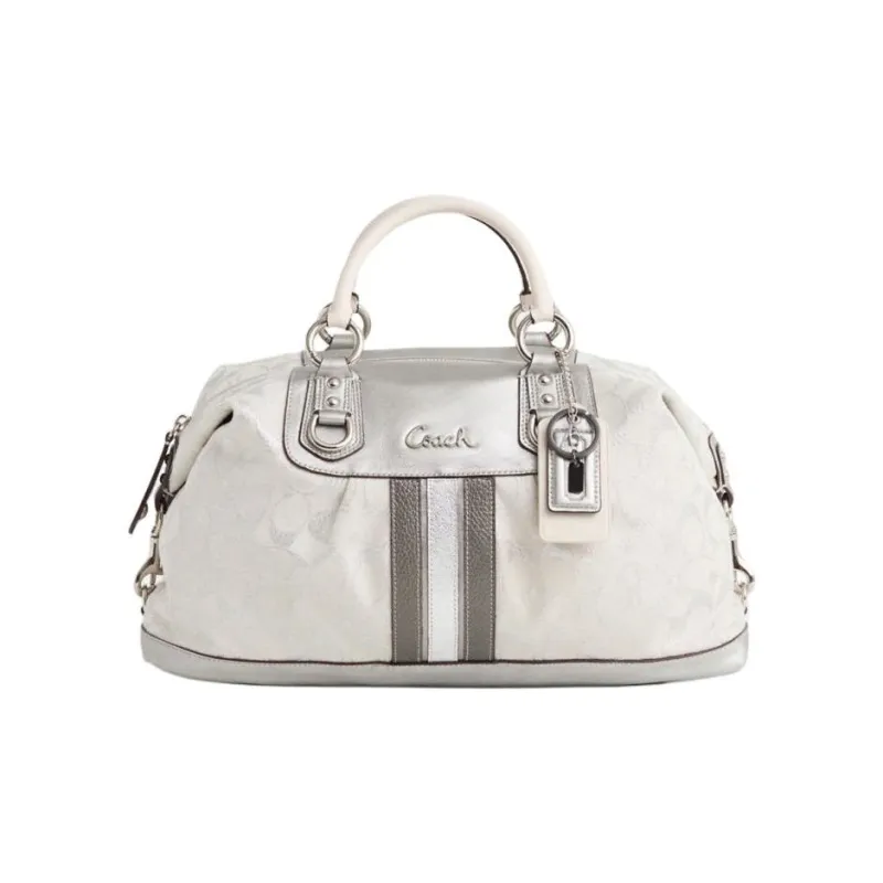 COACH SATCHEL Smooth Leather One Shoulder Handbags Large Size Women's Silver-0