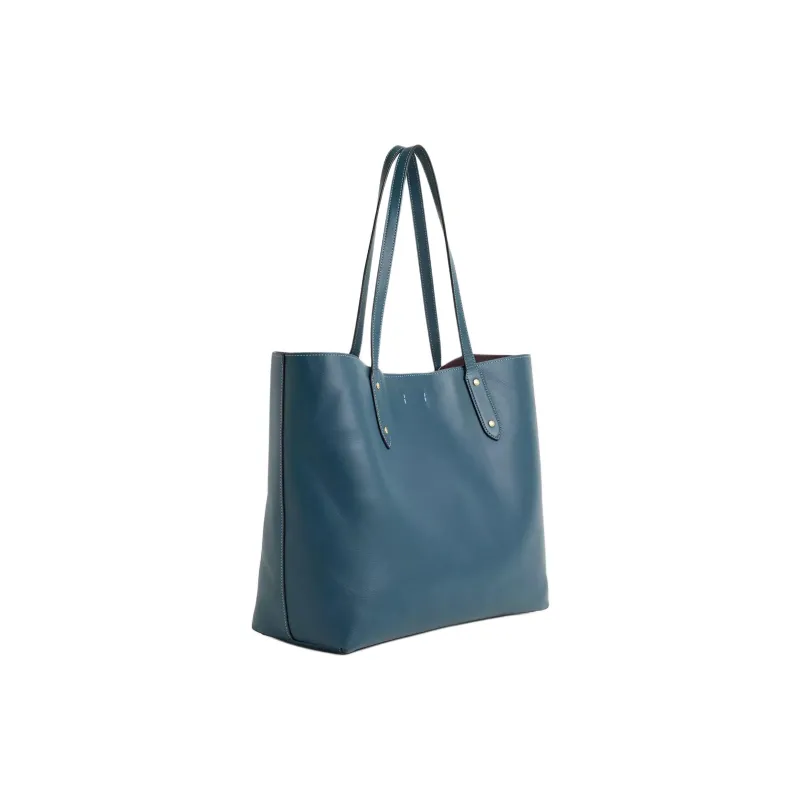 COACH Smooth Leather Tote Bag Shopping Bag Shoulder Bags Large Size Women's Peacock Blue-1