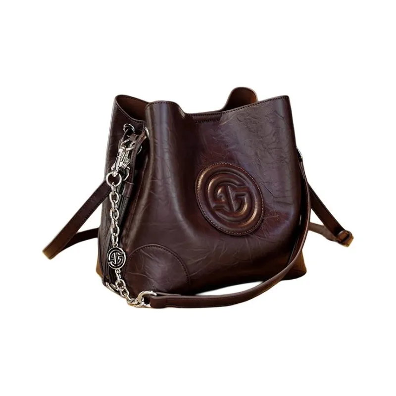 GELANDAI Cow Leather Handbags Shoulder Bags Women's Light Brown/dark Brown-6