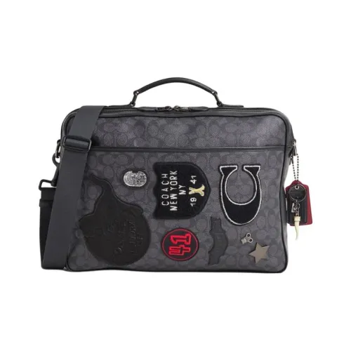 COACH Gotham Coated Canvas Portable Double Shoulder Laptop Bag Large Size Unisex Black