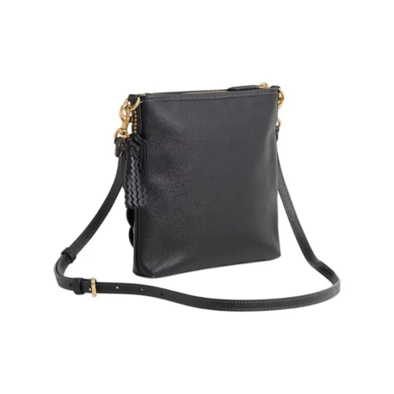 COACH Kitt Cross-Stitch Leather Messenger Bag Crossbody Bag Shoulder Bag Small Size Women's Brass & Black-1