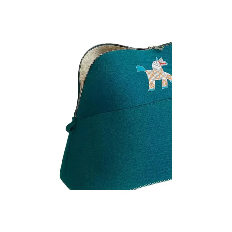 HERMES Bolide Wool Blended With Polyester Storage Bag Unisex Turquoise-1