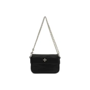SMFK Transparent Glazed Surface Cow Leather Crossbody Bag Trumpets Women's Wilderness Black