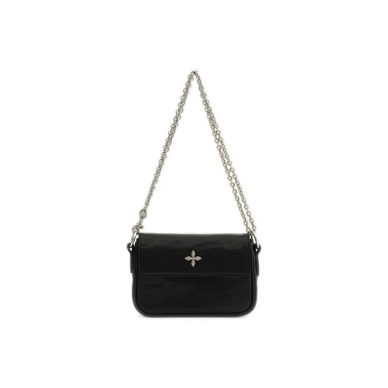 SMFK Transparent Glazed Surface Cow Leather Crossbody Bag Trumpets Women's Wilderness Black-0