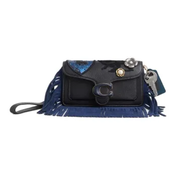 COACH Tabby Leather One Shoulder Crossbody Clutch Small Size Women's Brass & Black