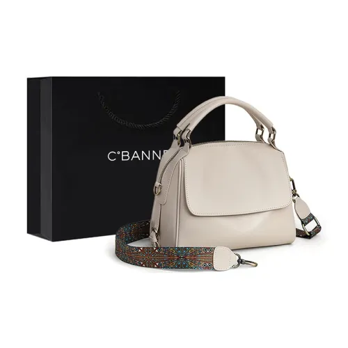 C°BANNER Cow Leather With Synthetic Leather One Shoulder Crossbody Portable Tofu Bag Regular Women's Coffee/Ecru