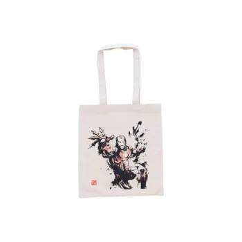Disney Marvel Collaboration Iron Man Series Cotton Tote Bag Shopping Bag Handbag Men's Ecru & Black