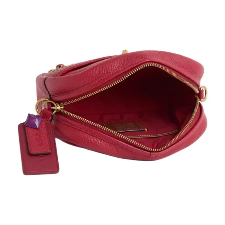 COACH Camera Soft Pebbled Leather Camera Bags Crossbody Bag Shoulder Bag Small Size Women's Red-2