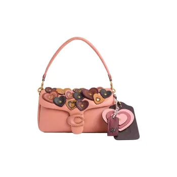 COACH Pillow Tabby Nappa Leather One Shoulder Handbags Large Size Women's Brass With Light Coral Accents