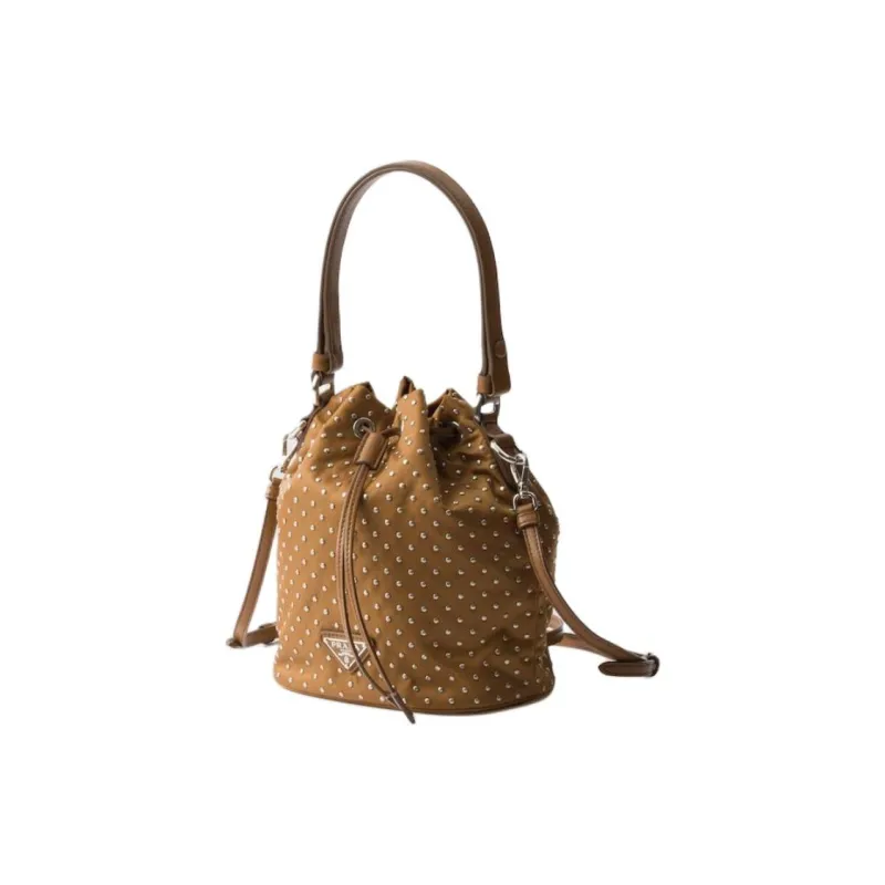 PRADA Reclycle Polyamide Bucket Bags One Shoulder Handbags Mini Women's Brandy Color-1