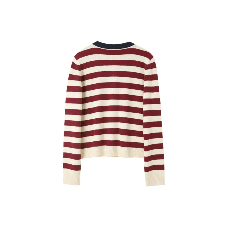 3COLOUR Knitwear Women's Burgundy Stripes-1