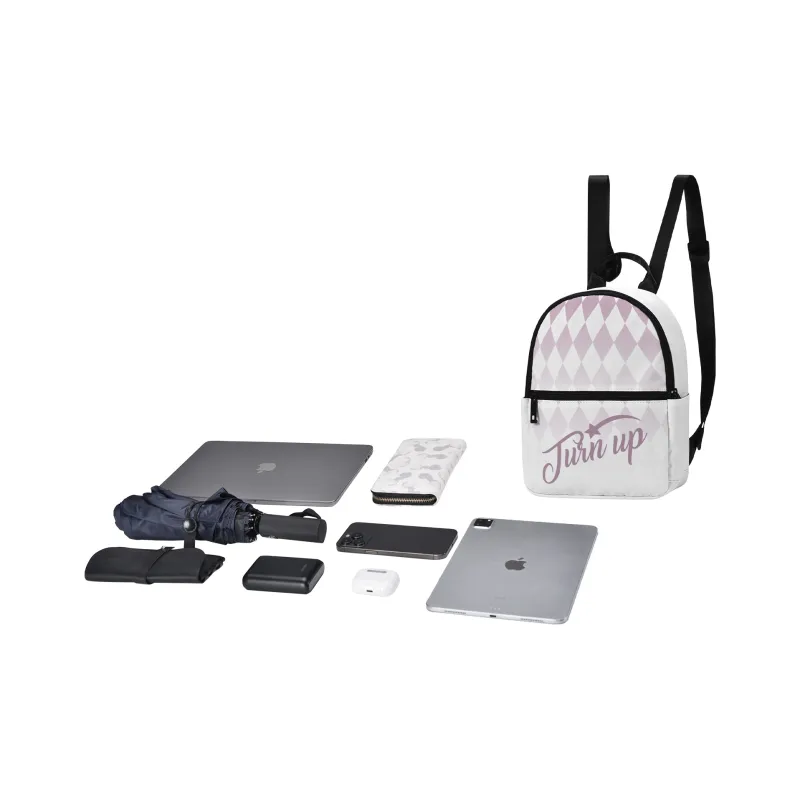 TURN UP Polyester Students Backpack Mini Unisex White-3