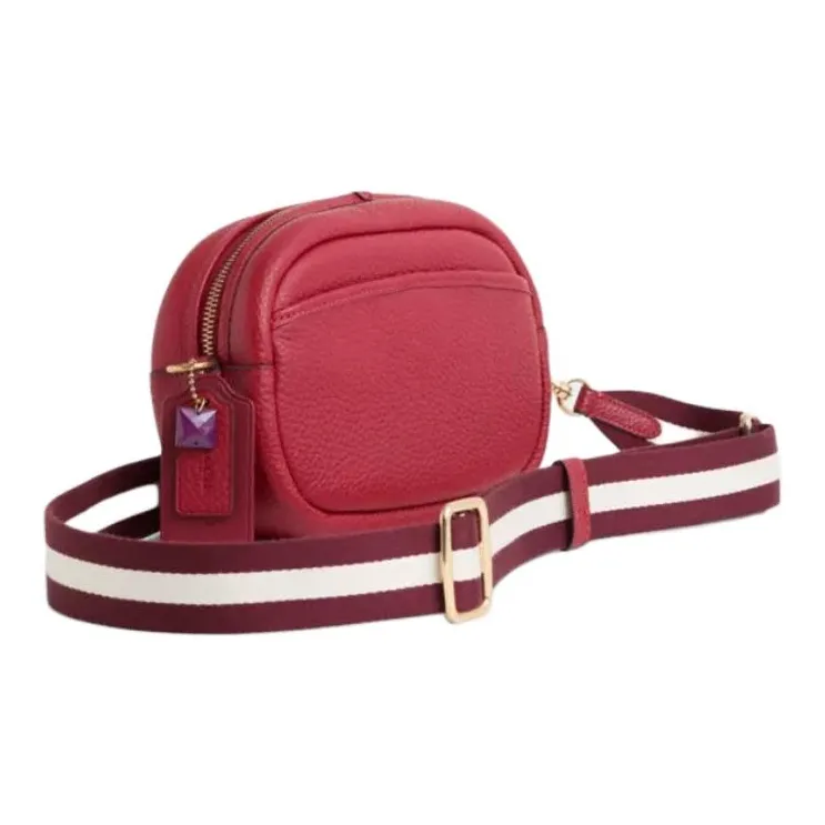 COACH Camera Soft Pebbled Leather Camera Bags Crossbody Bag Shoulder Bag Small Size Women's Red-1