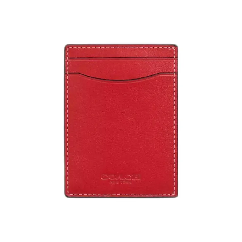 COACH Money ClipCard Case Calfskin Card Holder Mini Women's Red-0
