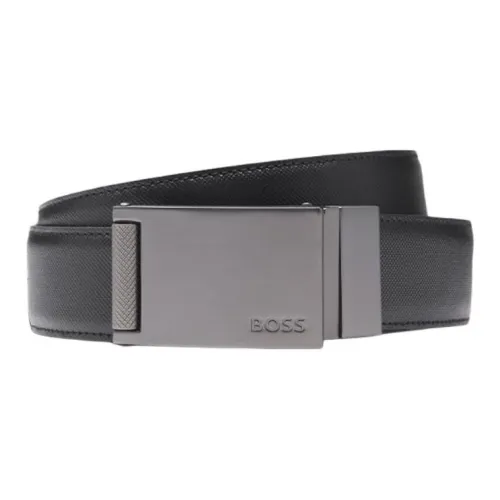 HUGO BOSS Cowhide Split Leather Belts Men's Black Width 3.5CM