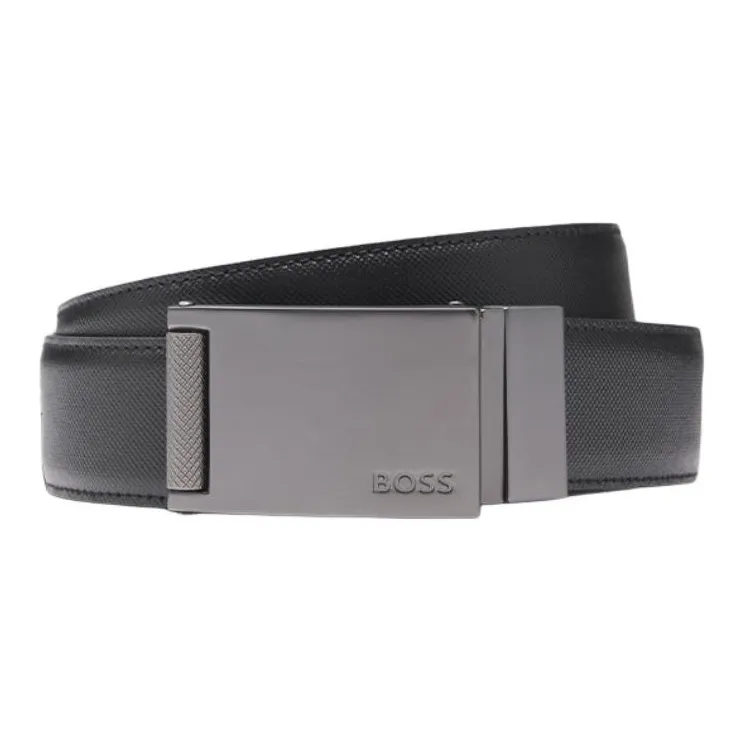 HUGO BOSS Cowhide Split Leather Belts Men's Black Width 3.5CM-0