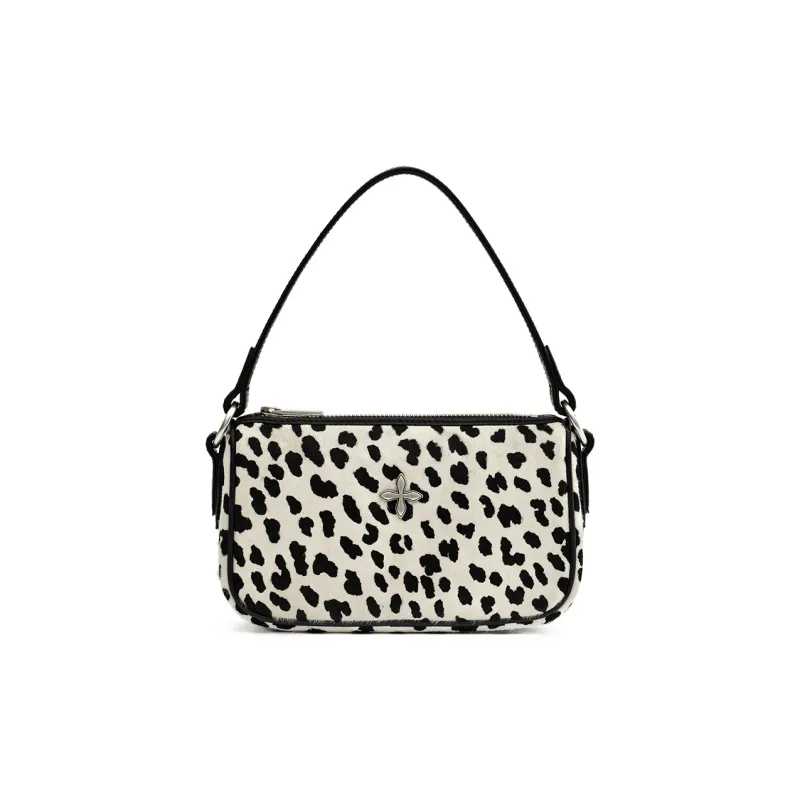 SMFK Cowhide Handbag Women's White Leopard Print-0