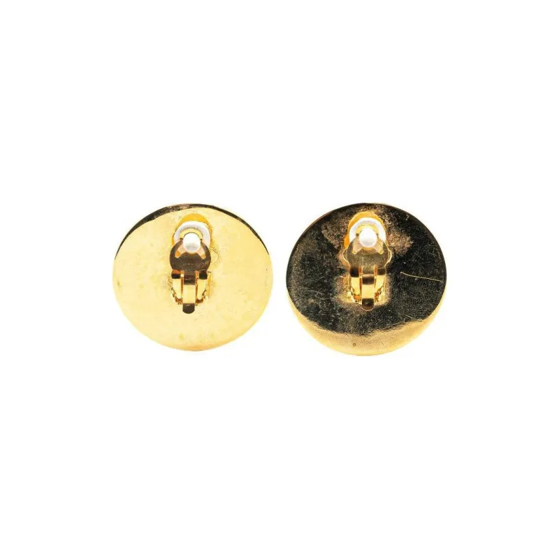 CHANEL 1980-1990 Plated Cc Clip On Earrings Costume Earrings-1