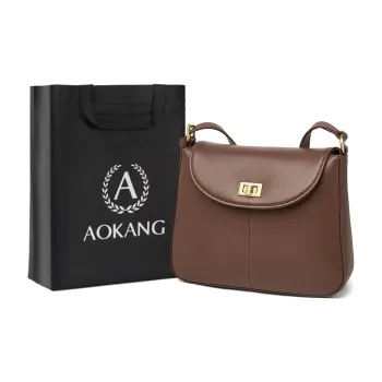 AOKANG Cow Leather Small Square Bag, Shoulder Bag, Crossbody Bag Regular Women's Coffee/Ecru/Gold Brown