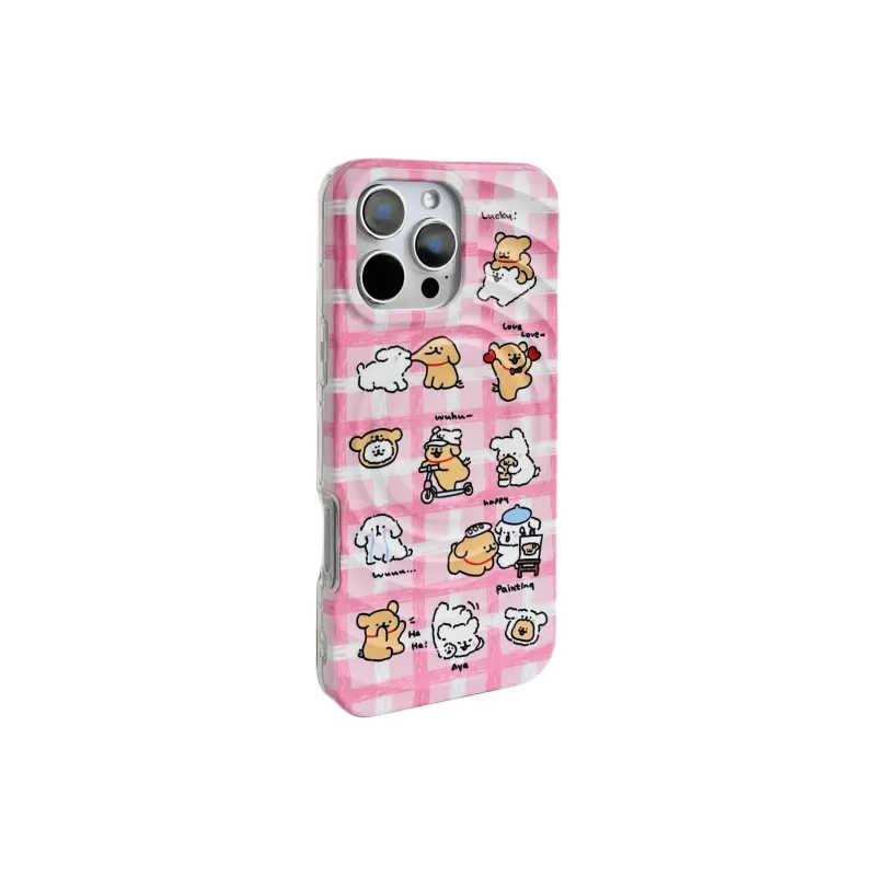 Sopi Acrylic Material Couple Dog Magnetic Stand Phone Cases Compatible With IPhone 16/15 Pro Max/Apple 13/14 Pro/Max-13