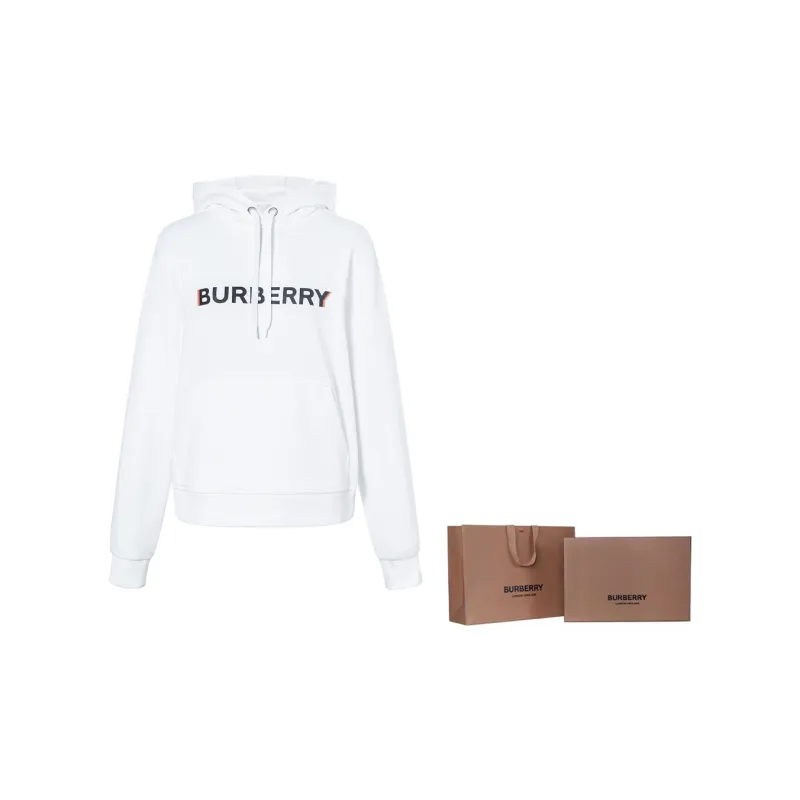 Burberry Unisex Letter Print Hooded Long Sleeve Sweatshirt White-4