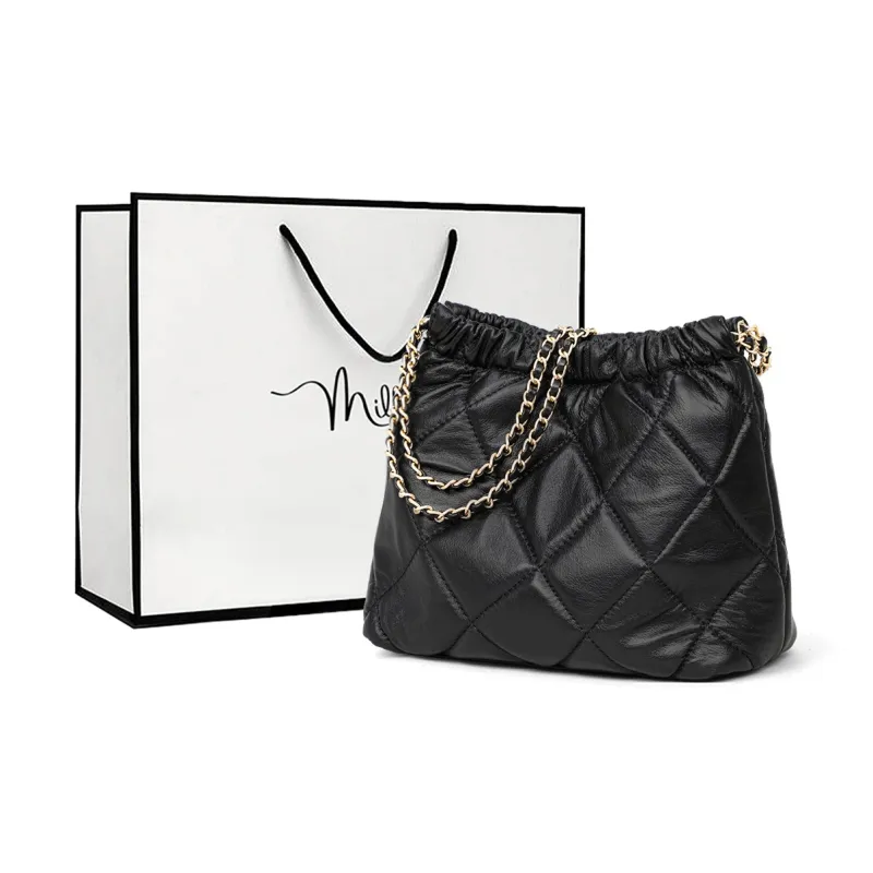MILLIE'S Cow Leather Trash Bag Handbag Shoulder Bag Regular Women's Black/White-0