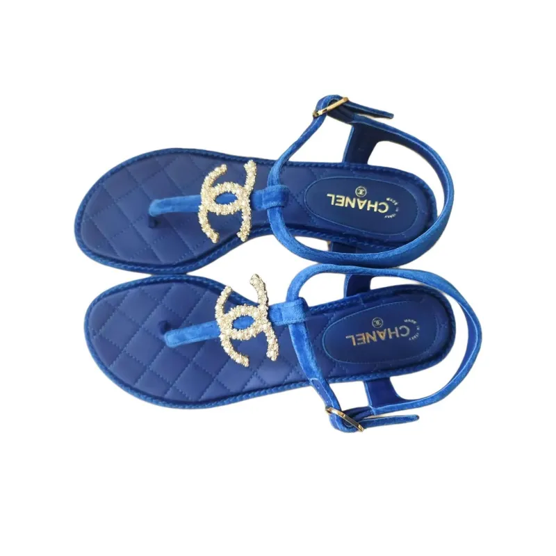 CHANEL 22A Early Autumn One Strap Sandals Women's Blue-2