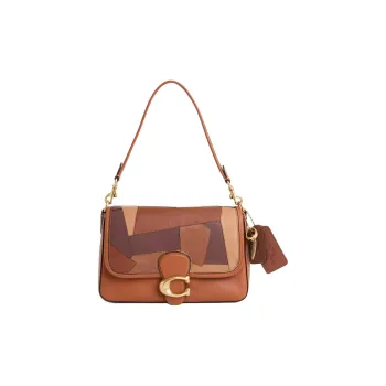 COACH Soft Tabby Smooth Leather Suede Bonded Shoulder Bag Large Size Women's Brass Polished Amber