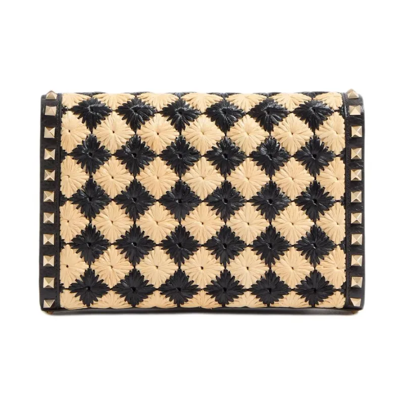 Valentino GARAVANI Raffia Crossbody Bag Shoulder Bag Small Size Women's Natural & Black-3