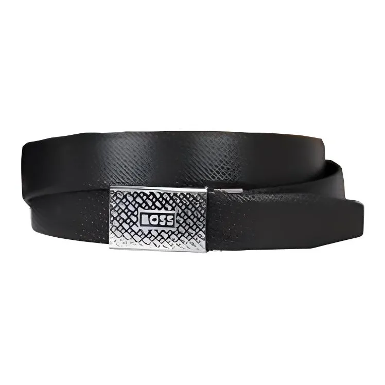 HUGO BOSS Double Sided Leather Leather Belts Men's Black Width  3.5cm-1