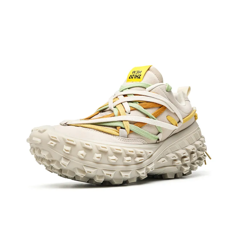 MVA Anti Slip Wear Resistant Breathable Impact Resistant Lightweight Low Top Chunky Sneakers Unisex Beige-2