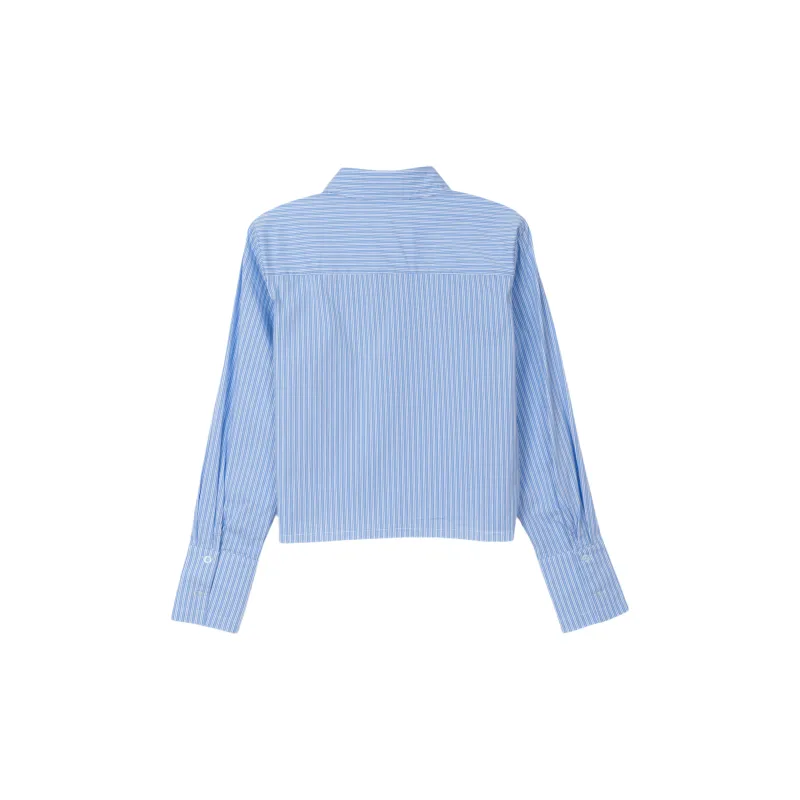 FAWENXIANGZI Shirt Women's Light Blue Stripes-1