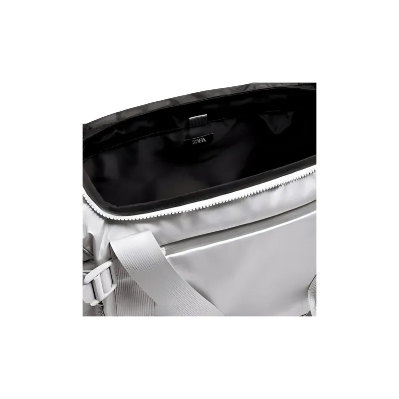 ZARA Polyurethane Bowling Bag Shoulder Bag Crossbody Bag Handbag Large Size Men's Silver-3