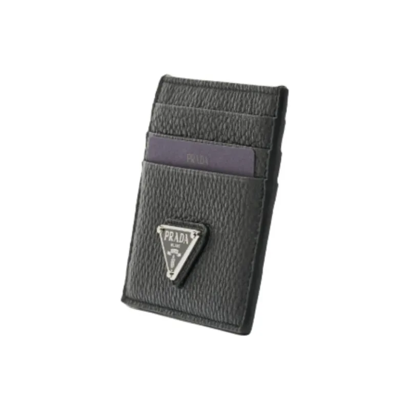 PRADA Leather Card Holder Card Holder Men's Black-3