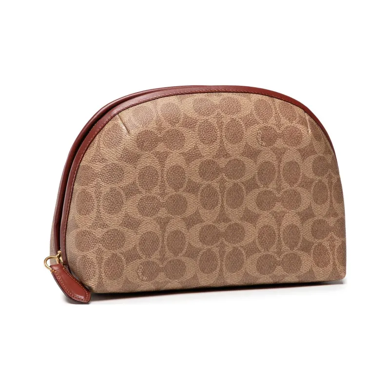 COACH Julienne Coated Canvas With Calfskin Clutch Makeup Bag Small Size Women's Tan-1