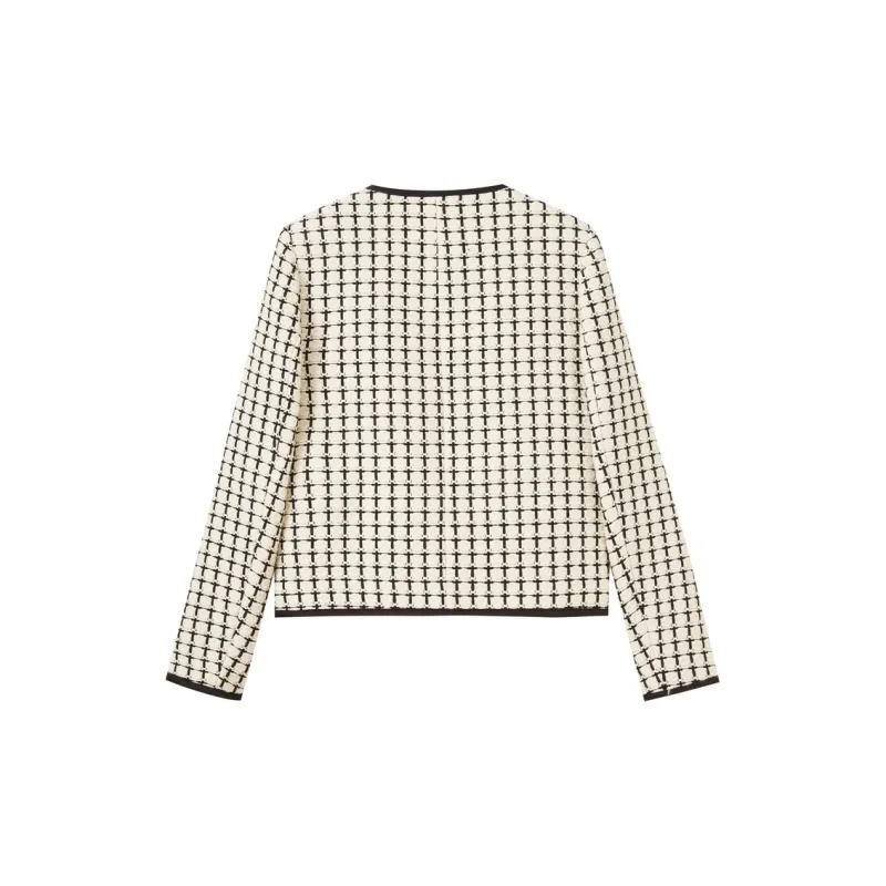 SHUIYUNJIAN Cropped Coats Women's Ivory White Plaid-1