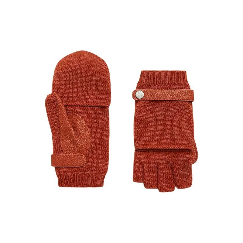 HERMES Cashmere Knit Gloves Men's Red Earth Tone-0