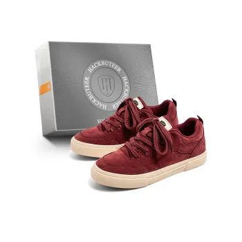 HACKBUTEER Low Top Skateboard Shoes Men's Burgundy Box