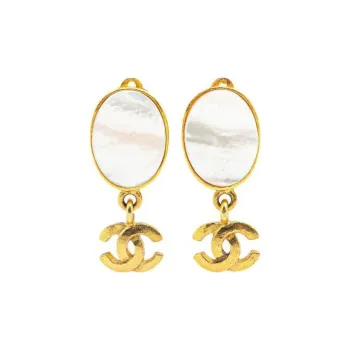 CHANEL 1995 Cc Drop Clip on Earrings