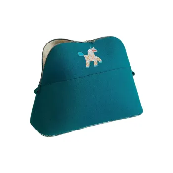 HERMES Bolide Wool Blended With Polyester Storage Bag Unisex Turquoise