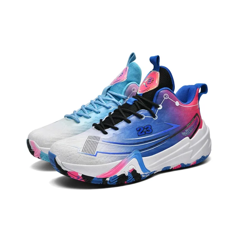 MUSHILANDI Cushioning And Breathable High Top Basketball Shoes Unisex White Blue-24