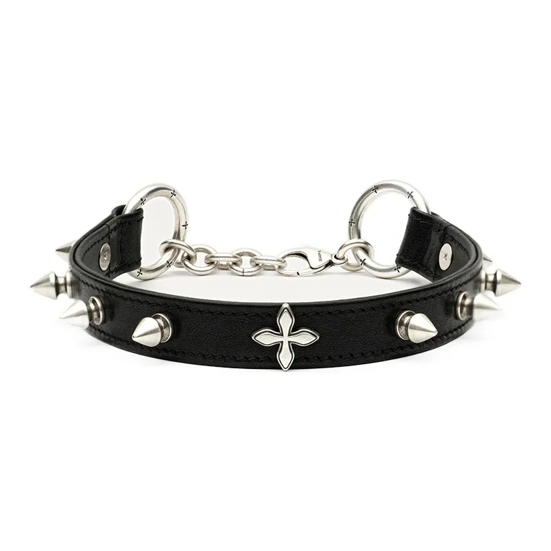 SMFK Cow Leather Necklaces Women's Black Silver-0