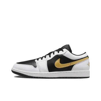 JORDAN 1 Low White Black Metallic Gold Swoosh