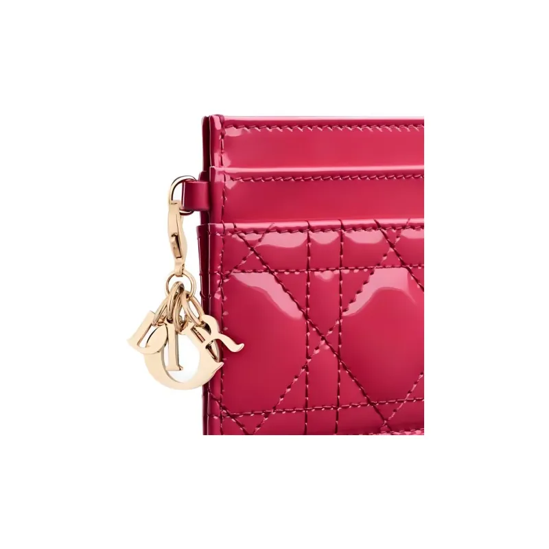 DIOR Lady Dior Patent Leather Calfskin Money Clip Card Holder Card Case Women's Enthusiastic Pink-3