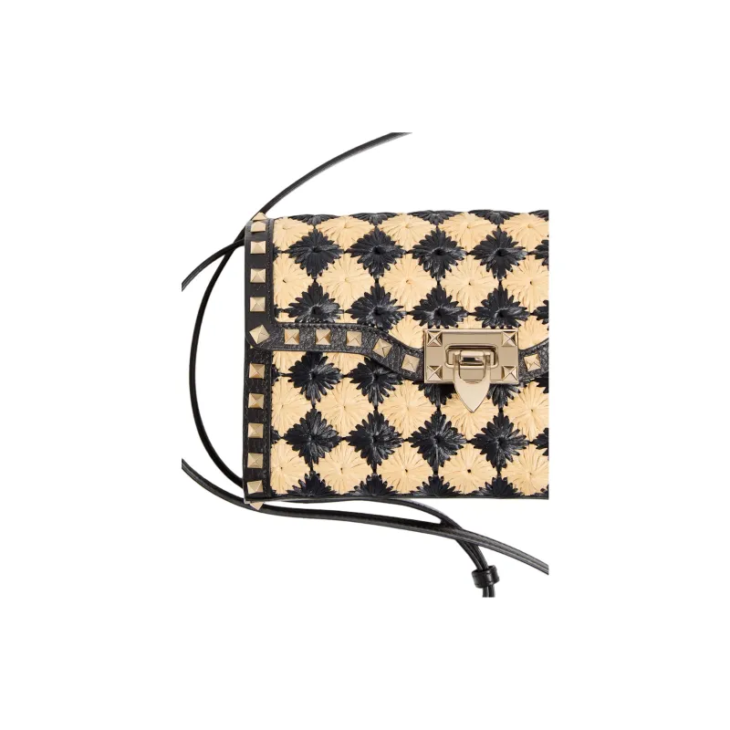 Valentino GARAVANI Raffia Crossbody Bag Shoulder Bag Small Size Women's Natural & Black-5