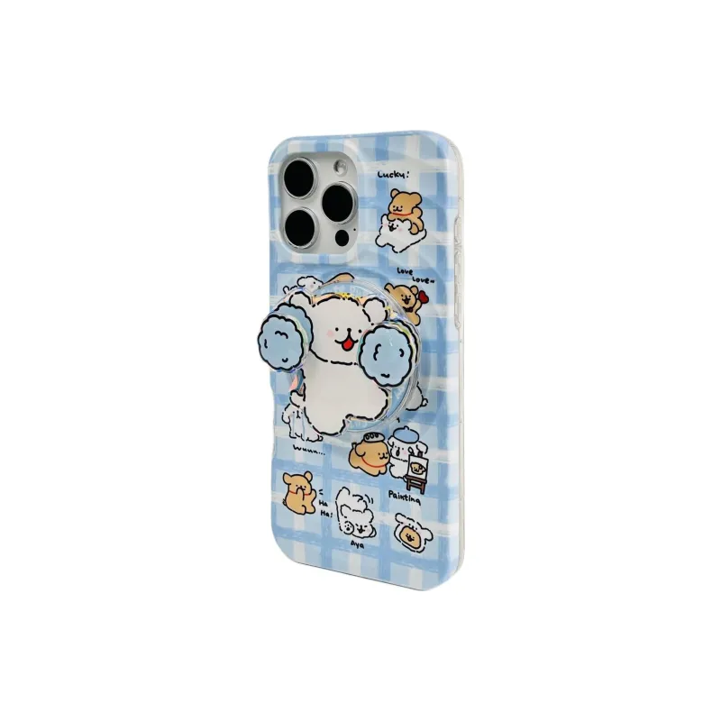 Sopi Acrylic Material Couple Dog Magnetic Stand Phone Cases Compatible With IPhone 16/15 Pro Max/Apple 13/14 Pro/Max-2