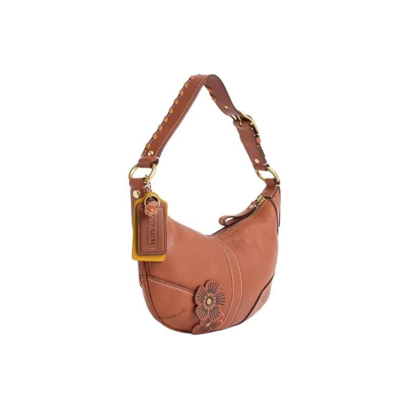 COACH Hobo Leather Handbag Shoulder Bag Small Size Women's Brass & Oak-1